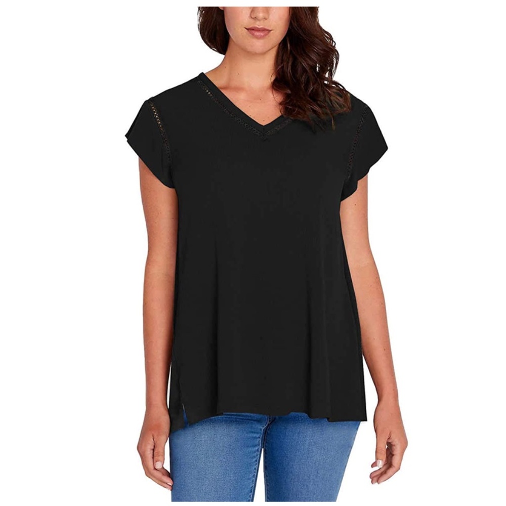 BUFFALO DAVID BITTON Short Sleeve V-Neck Top Black Size Small